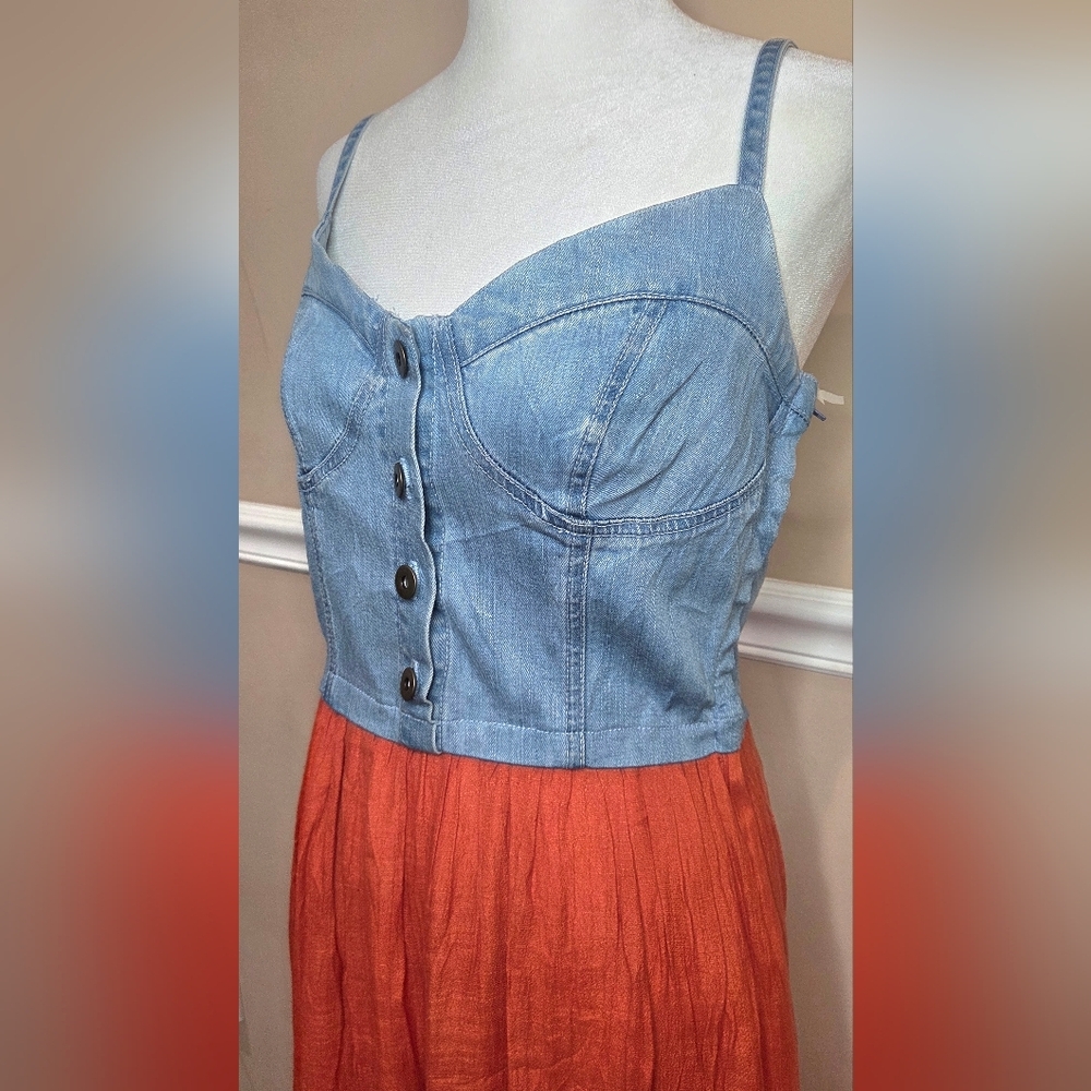 Chic Denim and Rust Maxi Dress Size Smal NWOT - Picture 3 of 15